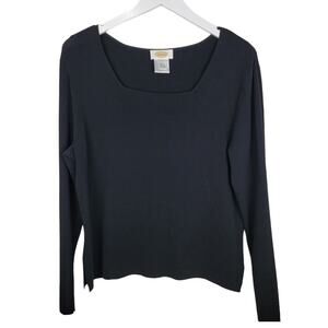 4/$25    -Talbots Rayon Knit Black Square Neck Long Sleeve Pullover Top - Size L